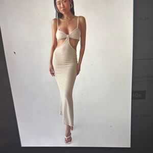 Elegant Beige Cut-Out Maxi Dress